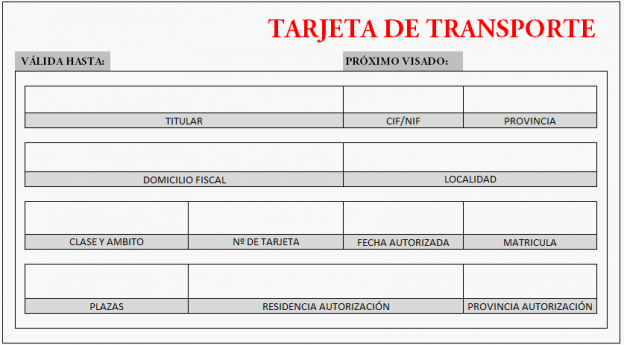 Tarjeta de transporte mercancías